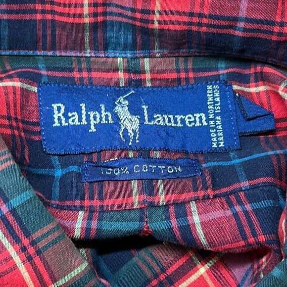 Ralph Lauren Chest Crest Red Plaid Cotton Shirt Size M Medium Long Sleeve - Picture 6 of 7